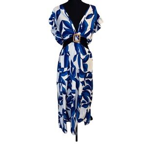 🌟🔥 BUY 2 GET 1 FREE 🌟🔥 Elegant Blue and White Floral Dress